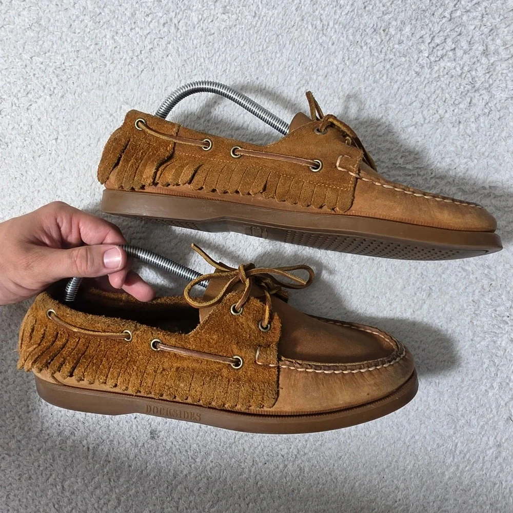 VTG Sebago Ronnie Fieg Mens 9.5 Boat Shoes Beige Suede Fringe Docksides Loafers